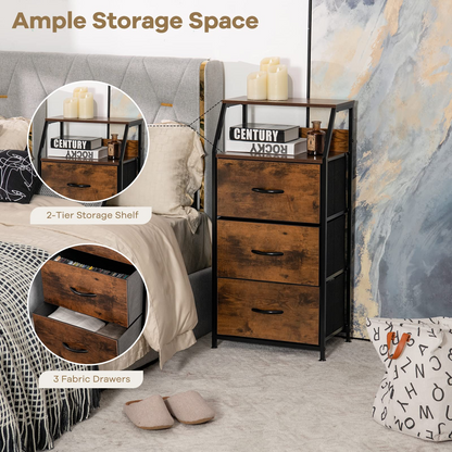Goflame 3 Drawers Dresser, Storage Tower w/ 3 Foldable Fabric Drawers & Open Shelves