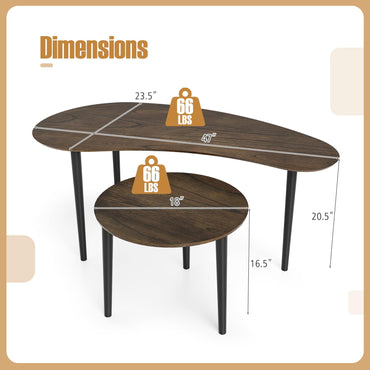 Goflame Nesting Tables Set of 2 | Mid Century Modern Coffee Tables with Solid Wood Support Legs