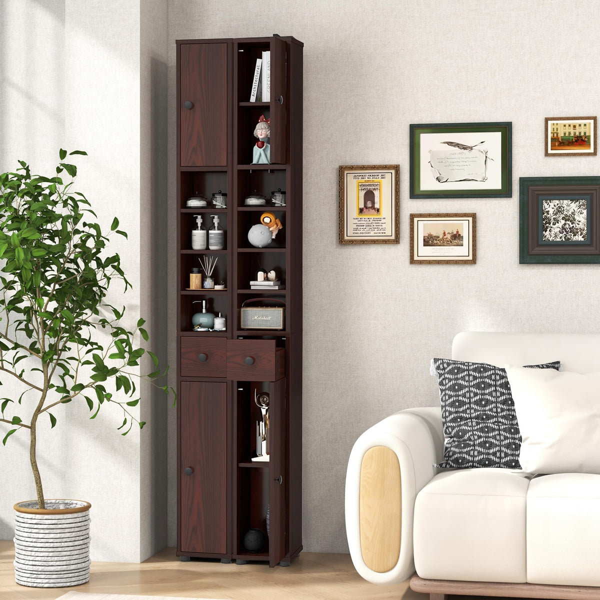 Goflame Slim Bathroom Storage Cabinet - 71" Tall Narrow Floor Cabinet Cupboard with 2 Doors