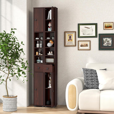 Goflame Slim Bathroom Storage Cabinet - 71" Tall Narrow Floor Cabinet Cupboard with 2 Doors