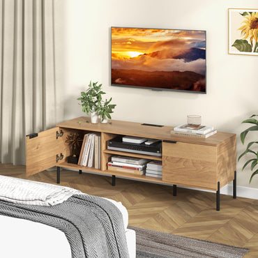 Goflame TV Stand for TVs up to 65”, Entertainment Center with Charging Station, 2 Cabinets, Open Shelves, 6 Sturdy Metal Legs