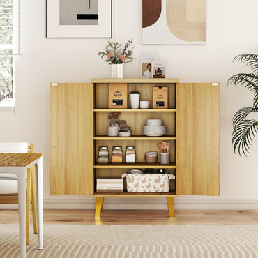 Goflame Sideboard Buffet Cabinet, Kitchen Storage Cabinet with Double Doors & Removable Shelves (Natural Oak,1)