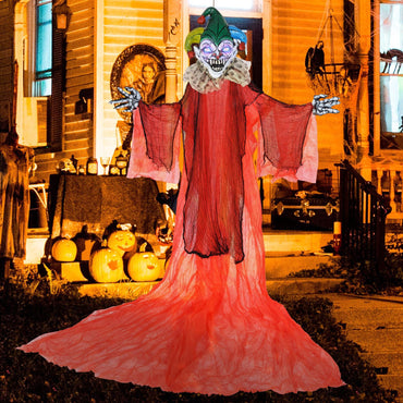 Goflame Hanging Halloween Decoration, 13.1 Ft Hanging Clown with Colorful Eyes & Adjustable Arms