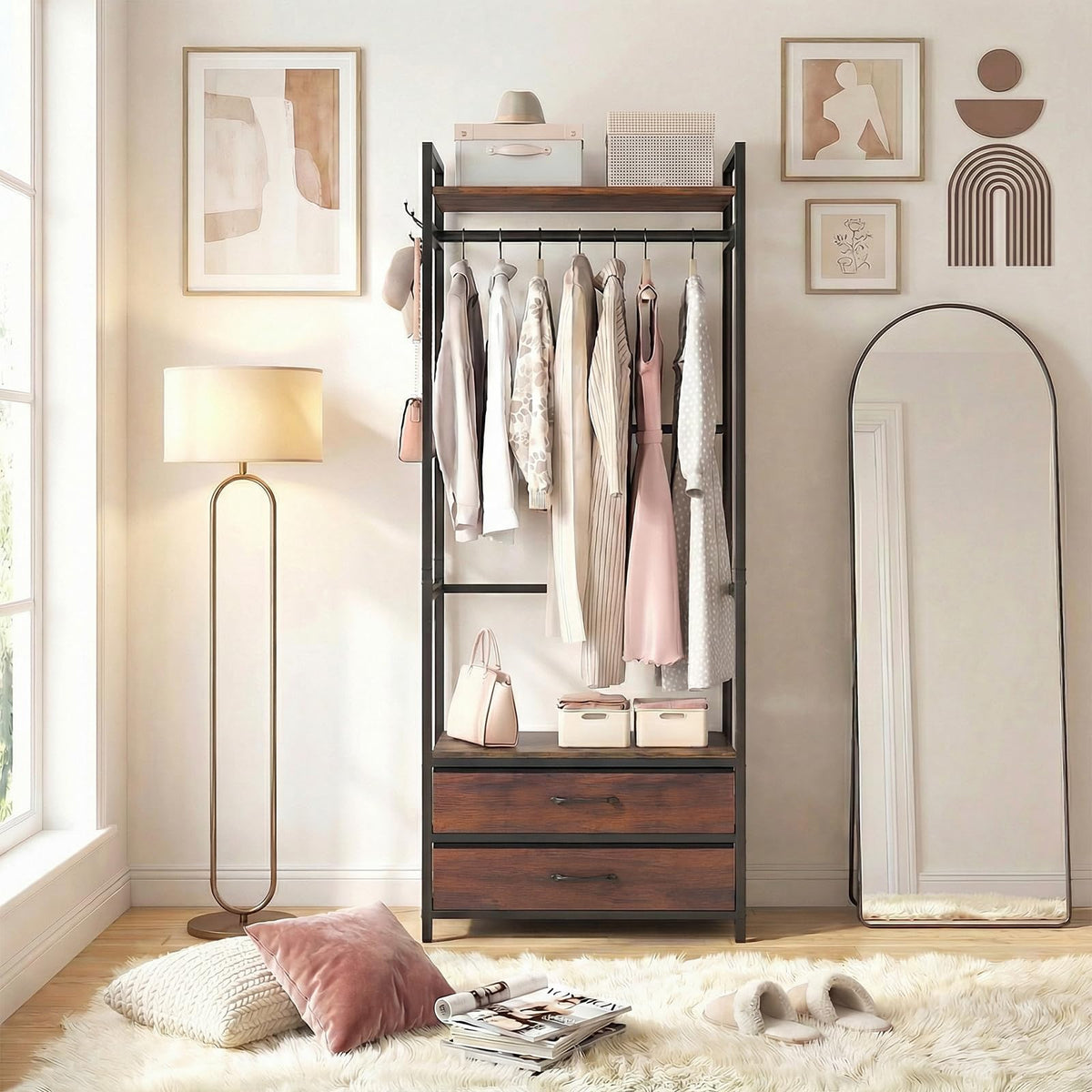 Goflame Clothes Rack with Drawers for Living Room