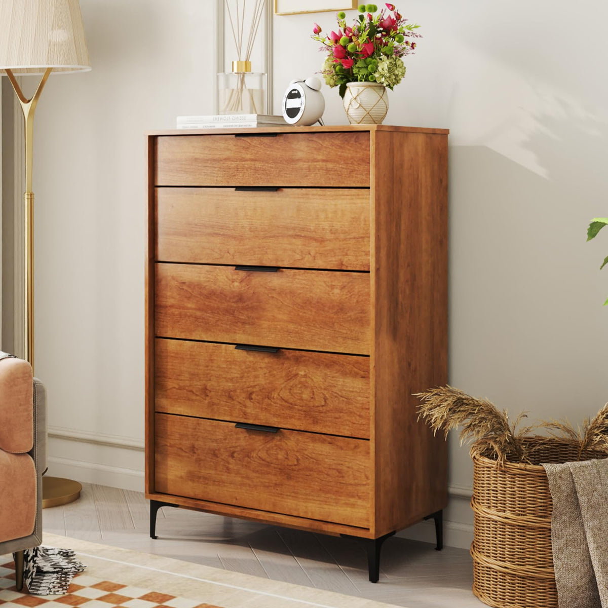 Goflame Wooden Storage Cabinet with Anti-Tip Kit & Sturdy Metal Legs
