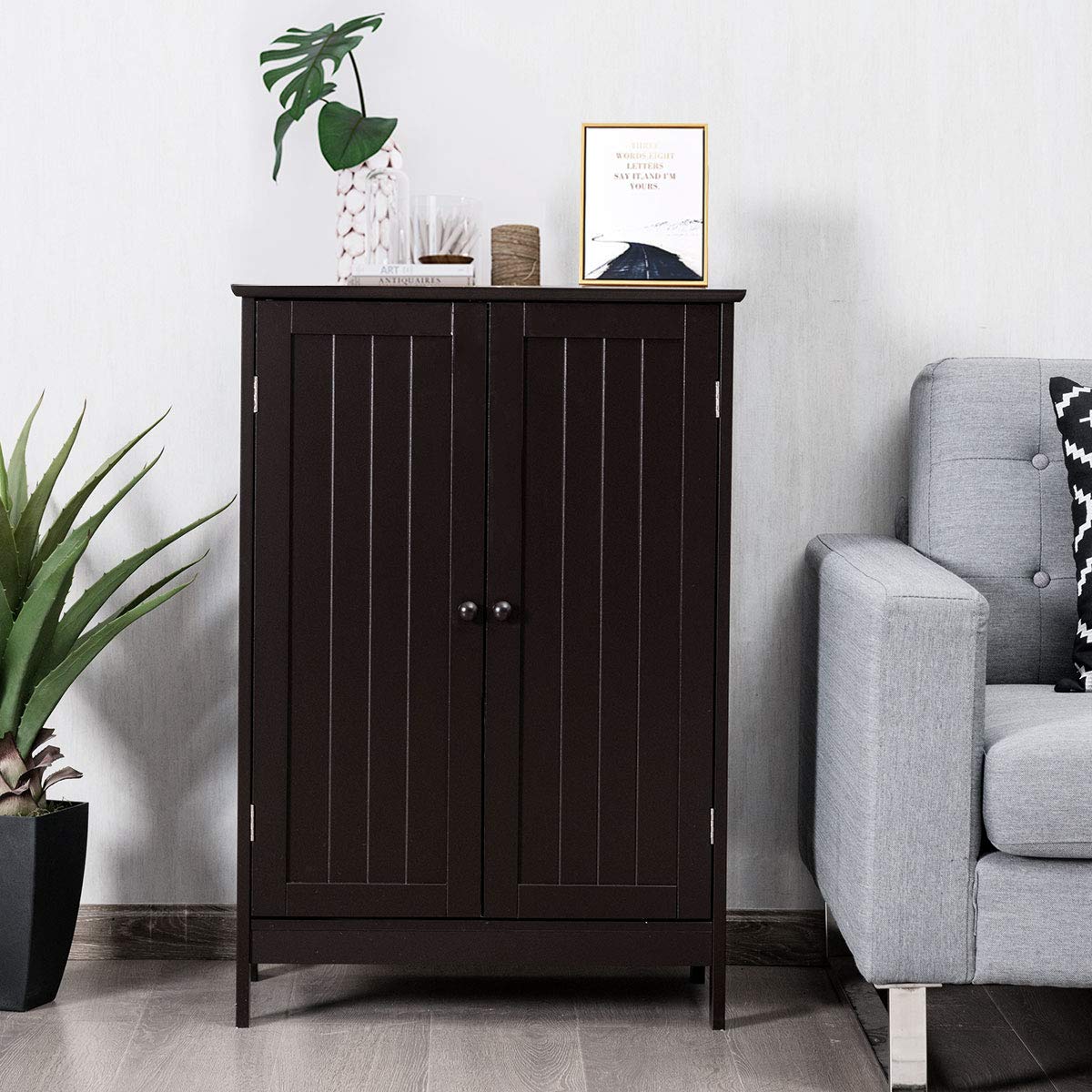 Goflame Storage Cabinet with Doors and Shelves - Freestanding Storage Organizer with Anti-Tipping Device