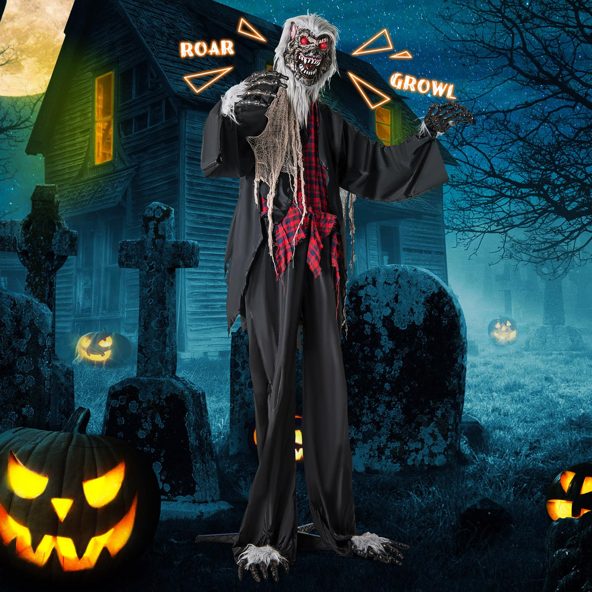 Goflame 8.2 Ft Halloween Animatronics, Sound-Activated Werewolf with Light-up Eyes & Scary Sounds