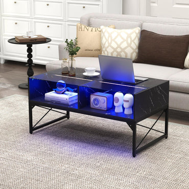 Goflame LED Coffee Table, High Gloss Coffee Tables with 4 Storage Cubes