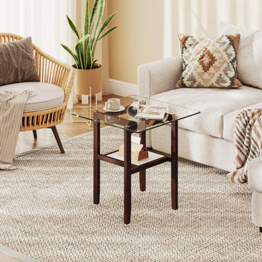 Goflame Small Coffee Table 24" Glass End Table