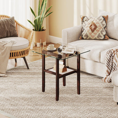 Goflame Small Coffee Table 24" Glass End Table