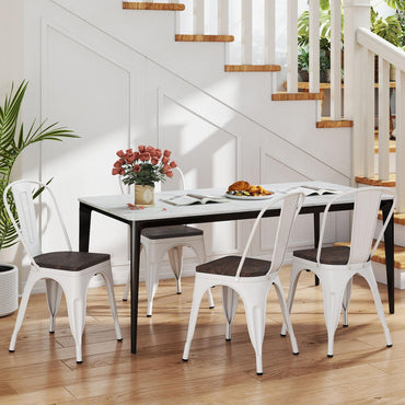 Goflame Metal Dining Chairs Set of 4 Stackable Armless Kitchen Chairs w/Elm Wood Seat