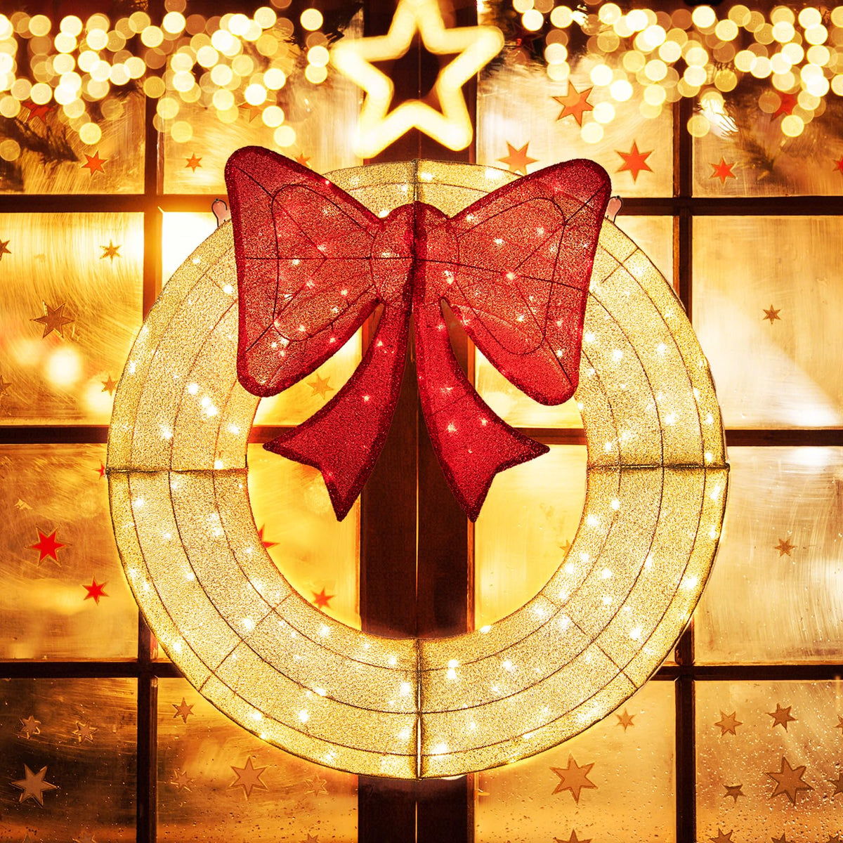 Goflame 48 Inch Pre-Lit Christmas Wreath, Indoor/Outdoor Xmas Decoration with 200 LED Lights