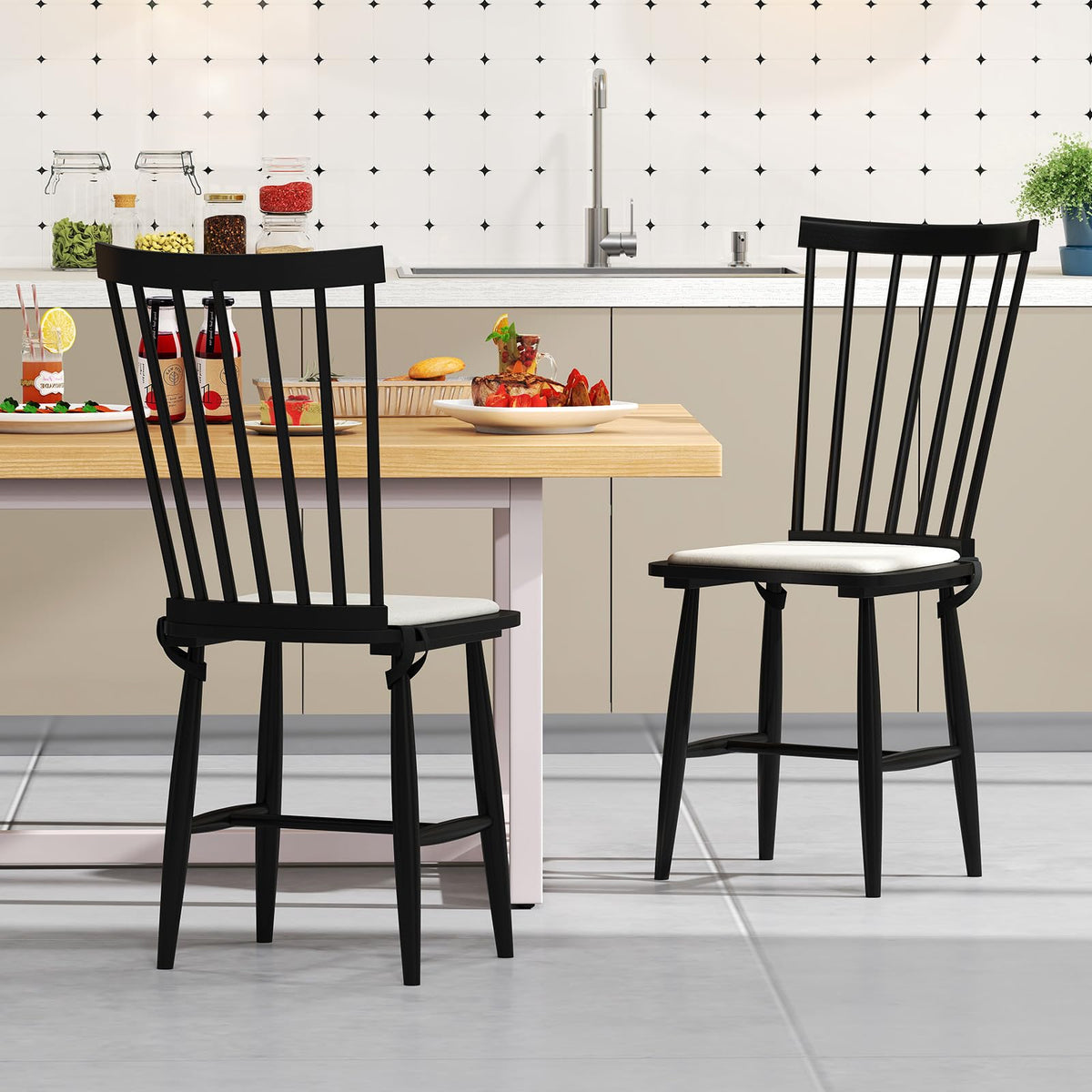 Goflame Windsor Dining Chairs Set of 2/4 Farmhouse Wooden Kitchen Chair