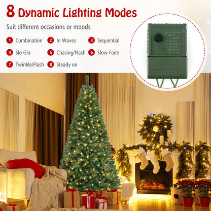 Goflame 8ft Pre-Lit Christmas Tree, Artificial Hinged Xmas Tree with 400 Warm White LED Lights