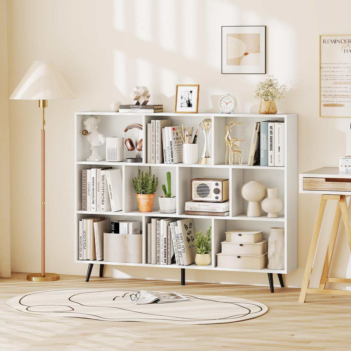 Goflame 10 Cube Bookcase with 5 Metal Legs for Living Room
