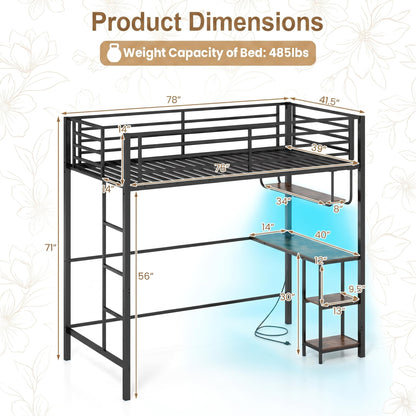 Goflame Twin Loft Bed with Desk LED Lights & Charging Station