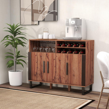 Goflame Wine Bar Cabinet, Buffet Sideboard with 3 Doors & Adjustable Shelves, Liquor Cabinet