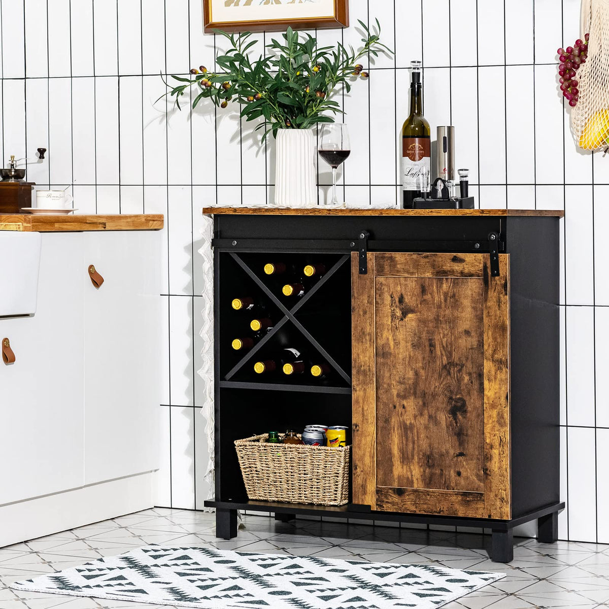 Goflame Sideboard, Coffee Bar Station with Sliding Barn Door(Industrial)