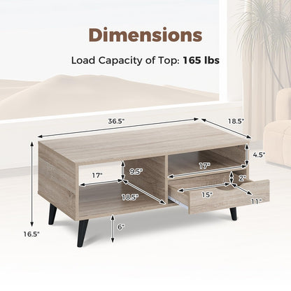 Goflame Wood Coffee Table with Storage Drawer 36.5 Inch Rustic Center Table