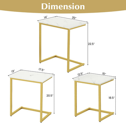 Goflame Nesting Coffee Table Set of 3 Stackable Square End Table w/Faux Marble Tabletop & Heavy-Duty Metal Frame