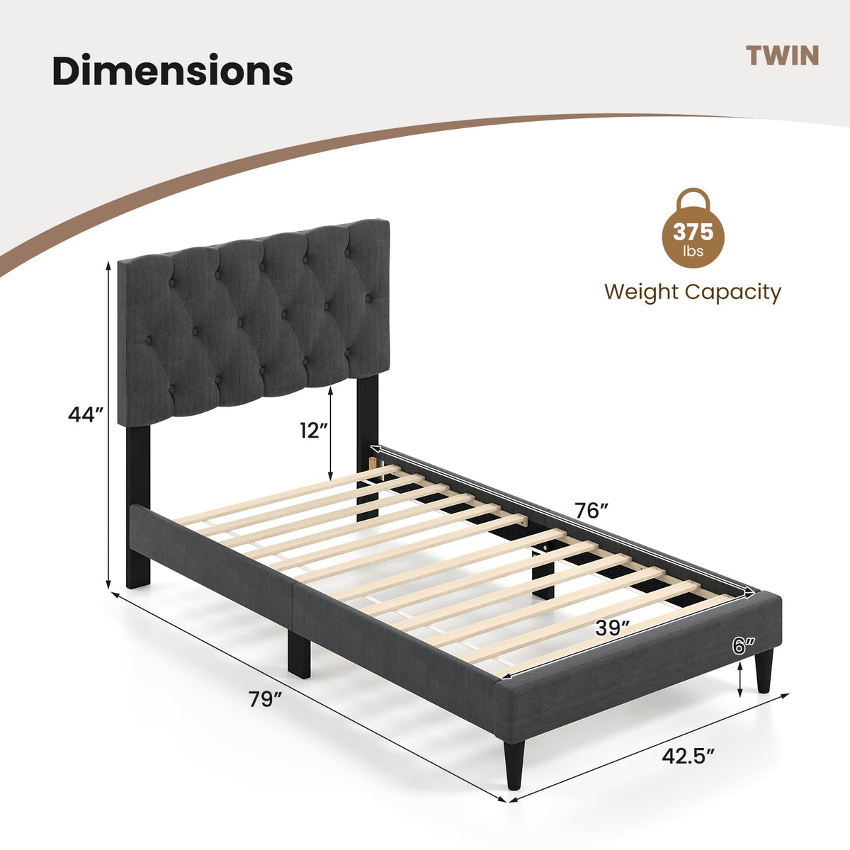 Modern Queen/Full/Twin Size Upholstered Platform Bed Frame with Diamond Tufting Headboard
