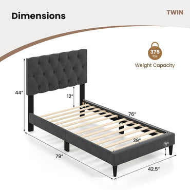 Modern Queen/Full/Twin Size Upholstered Platform Bed Frame with Diamond Tufting Headboard
