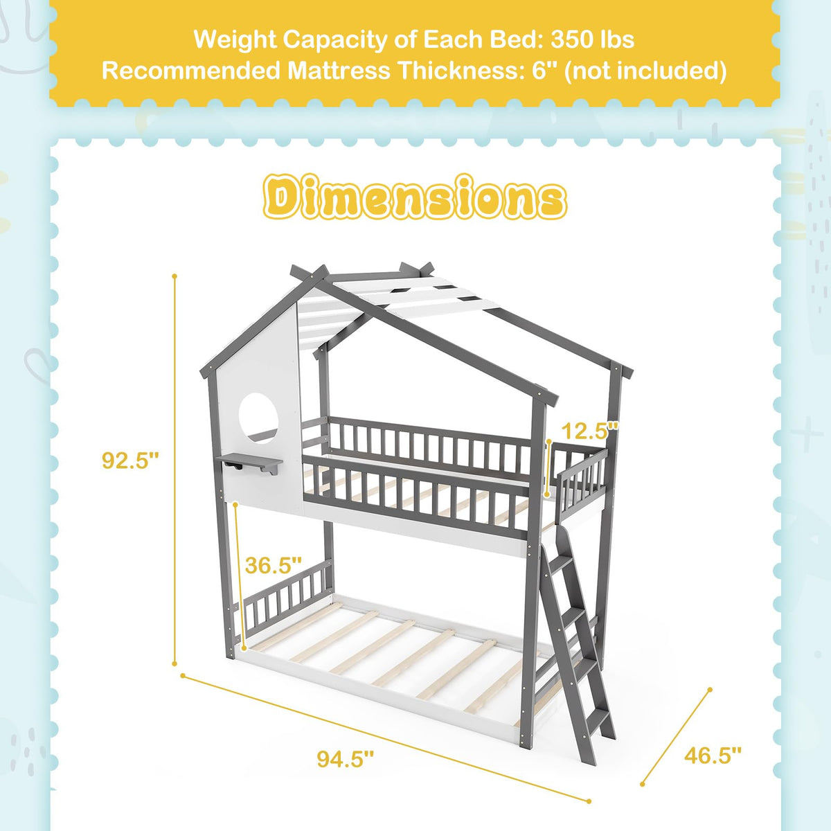 Goflame Solid Wood Floor Bunk Bed with Ladder and Full-Length Guardrails