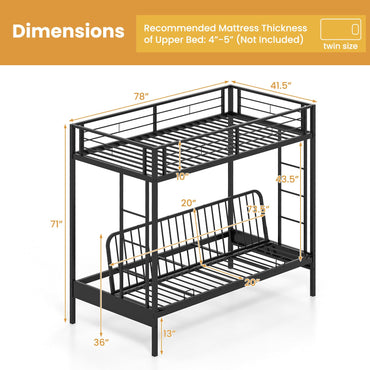Goflame Twin Over Futon Bunk Bed, Metal Bunk Bed with Futon