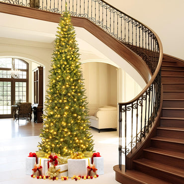 Goflame 12ft Pre-Lit Artificial Christmas Tree with 360° Quick Power Connector