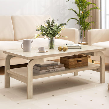 Goflame 2-Tier Coffee Table with Storage, 47” Mid Century Rectangle Accent Table with Open Shelf