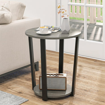 Goflame Round End Table with Open Storage Shelf and Metal Frame