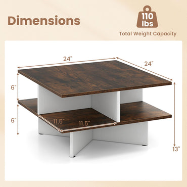 Goflame Mid Century Modern Center Table with 4 Storage Compartments