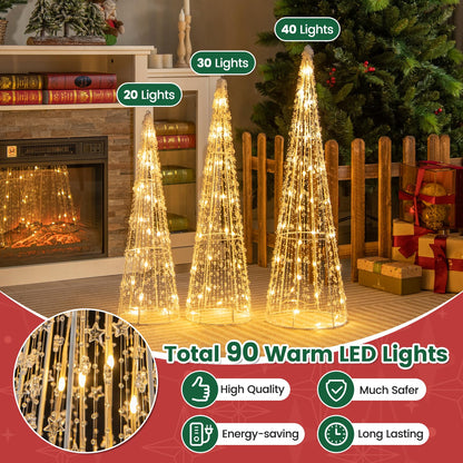 GOFLAME Set of 3 Lighted Christmas Cone Trees