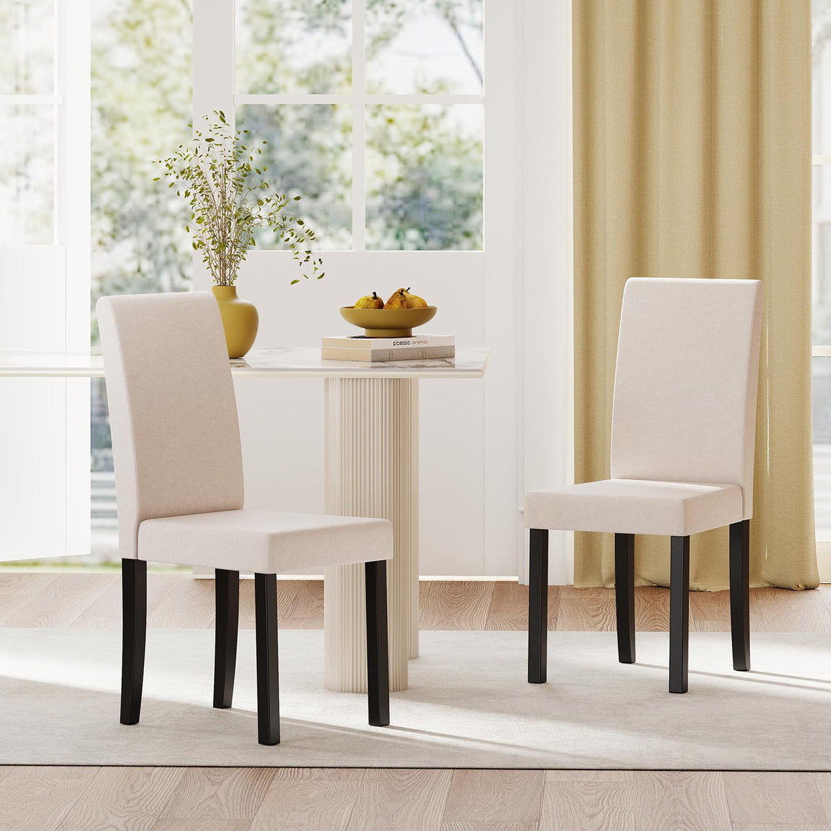 Goflame Upholstered Dining Chair Set of 2/4 Mid Century Modern Fabric Kitchen Chairs with Thick Padded Seat