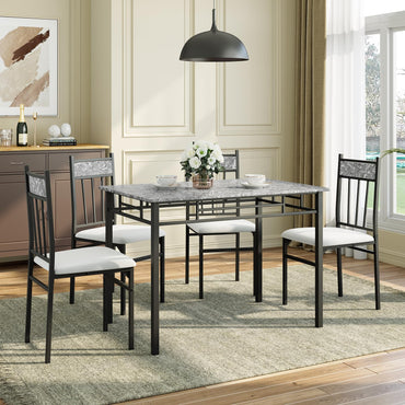 5 Pieces Faux Marble Dining Set Table with Solid Steel Frame