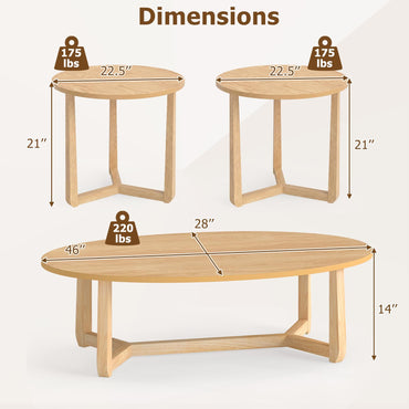 Goflame Oval Coffee Table and End Tables Set of 3