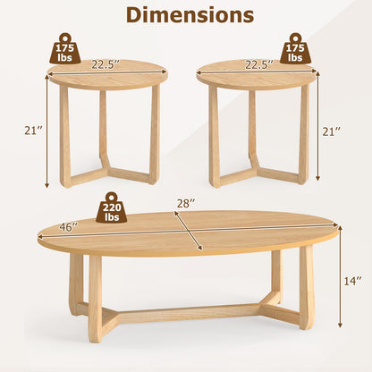 Goflame Oval Coffee Table and End Tables Set of 3