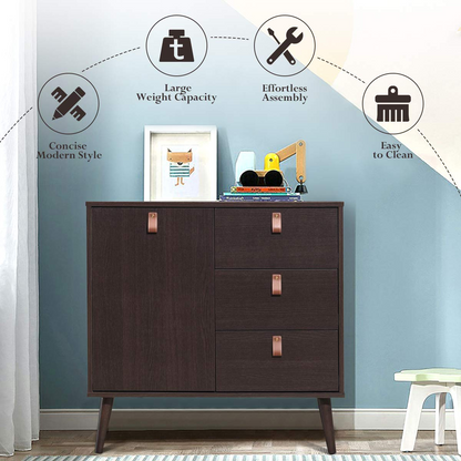 Goflame Sideboard Storage Cabinet with Doors and Adjustable Shelf (Dark Brown)