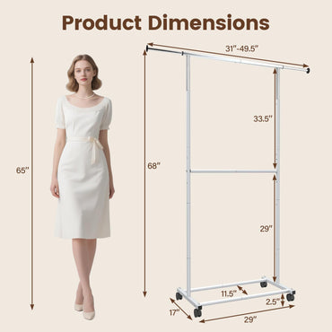 Goflame Extendable Double-Rod Rolling Clothing Rack for Hanging Clothes