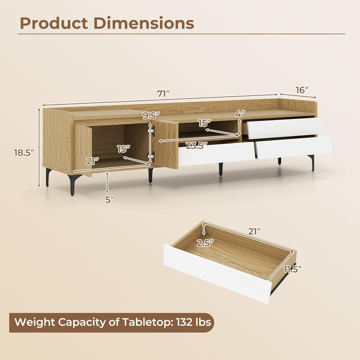 Goflame Modern TV Stand for 80" Television with Open Shelf
