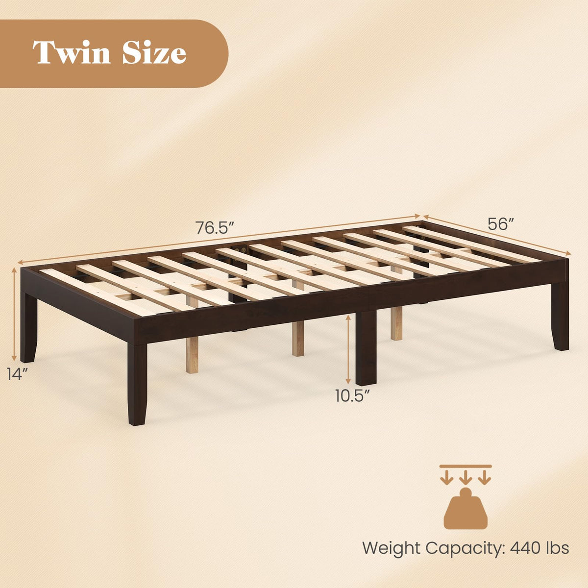 Goflame 14 Inch Twin Wood Platform Bed Frame, Minimalist Twin Bed Frame with Wooden Slats Support & Rubber Wood Legs