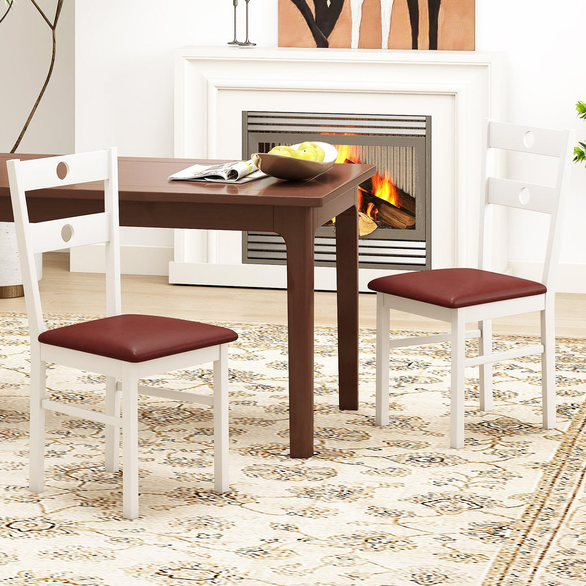 Goflame PU Leather Upholstered Kitchen Chairs w/Hollowed Backrest & Padded Seat