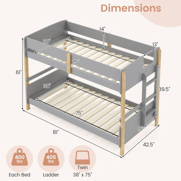 Goflame Twin Over Twin Bunk Bed with Ladder for Kids Teens Bedroom