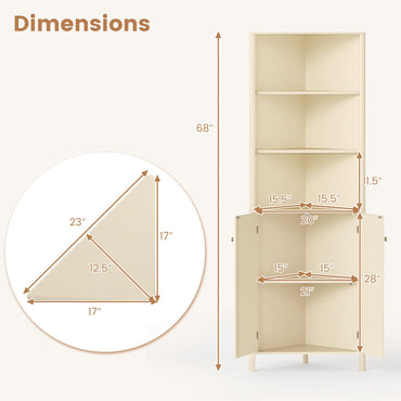 Goflame 68" Tall Bathroom Cabinet with Adjustable Shelves and 2 Fluted Doors