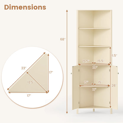 Goflame 68" Tall Bathroom Cabinet with Adjustable Shelves and 2 Fluted Doors