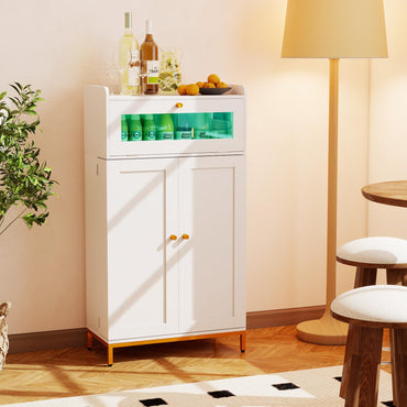 Goflame Sideboard Buffet Cabinet with LED Light Power Outlet, 2-Door Food Pantry Cabinet