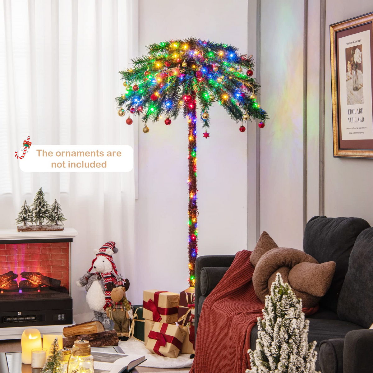 Goflame 6 FT Pre-Lit Artificial Christmas Tree, Lighted Xmas Palm Tree W/ 210 Multi-Color LED Lights - GoflameUS