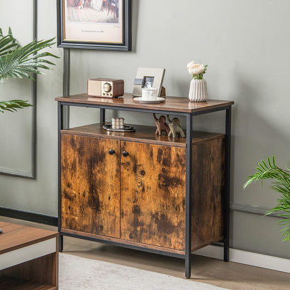 Goflame Buffet Cabinet with Shelf - 2 Door Sideboard Kitchen Storage Cupboard with Shelves (Rustic Brown)