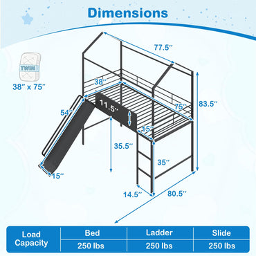 Goflame Twin Size House Loft Bed | Low Loft Bedframe w/Roof