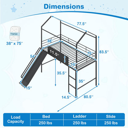 Goflame Twin Size House Loft Bed | Low Loft Bedframe w/Roof
